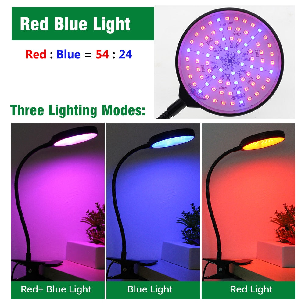LED Grow Light USB Full Spectrum Plant Growing Lamp with 5-Level Dimmable Lamp