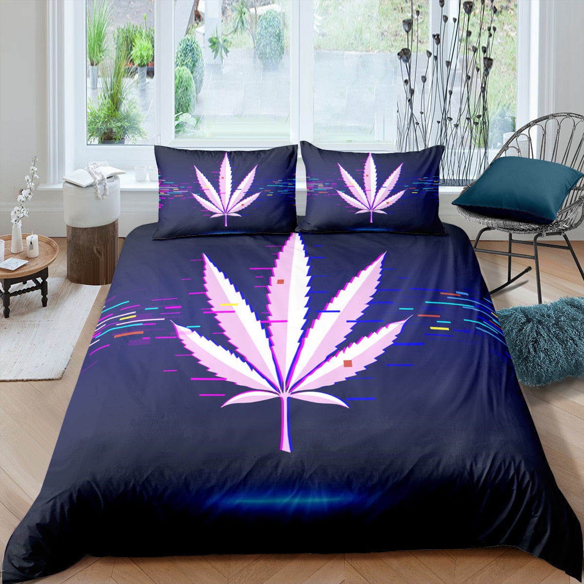 Assorted Vibrant Color Marijuana Leaf Duvet Cover Bedding Sets
