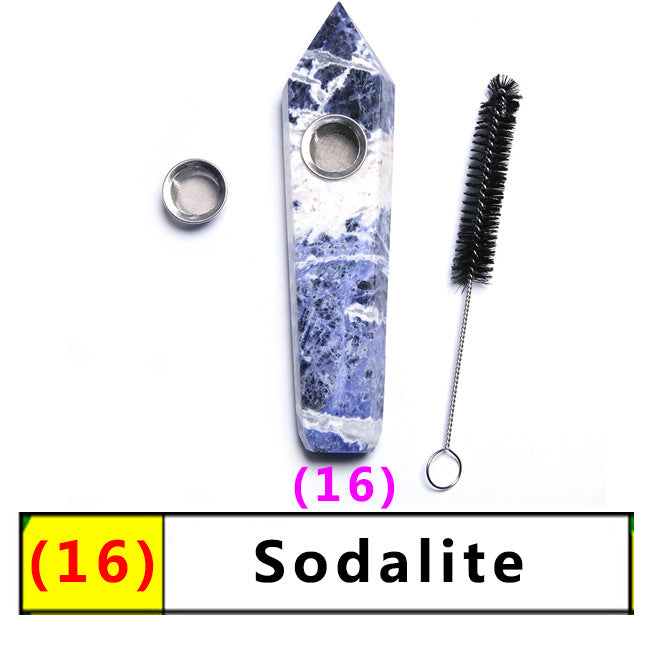 Assorted Color Natural Crystal Rough Polished  Six-Sided Single-Pointed Smoking Pipes