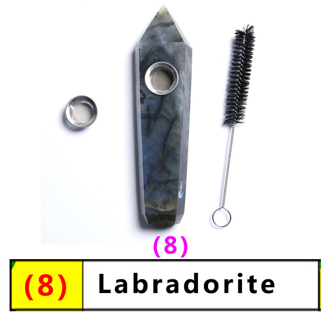 Assorted Color Natural Crystal Rough Polished  Six-Sided Single-Pointed Smoking Pipes