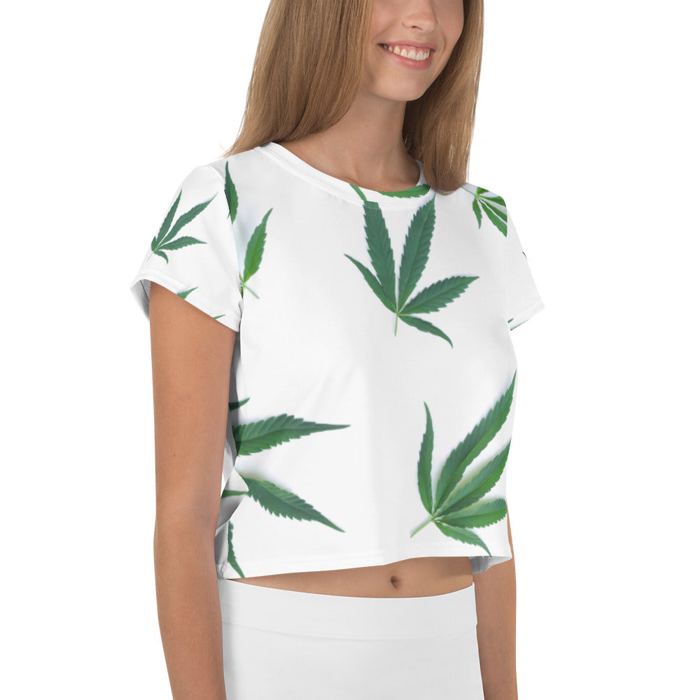 White Indica Collection All-Over Print Crop Tee