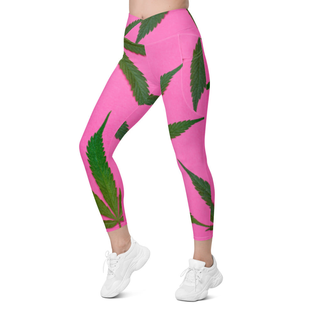 Pink Sativa Collection Crossover leggings with pockets