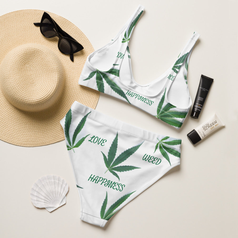 Love, Weed, Happiness Collection Recycled high-waisted bikini