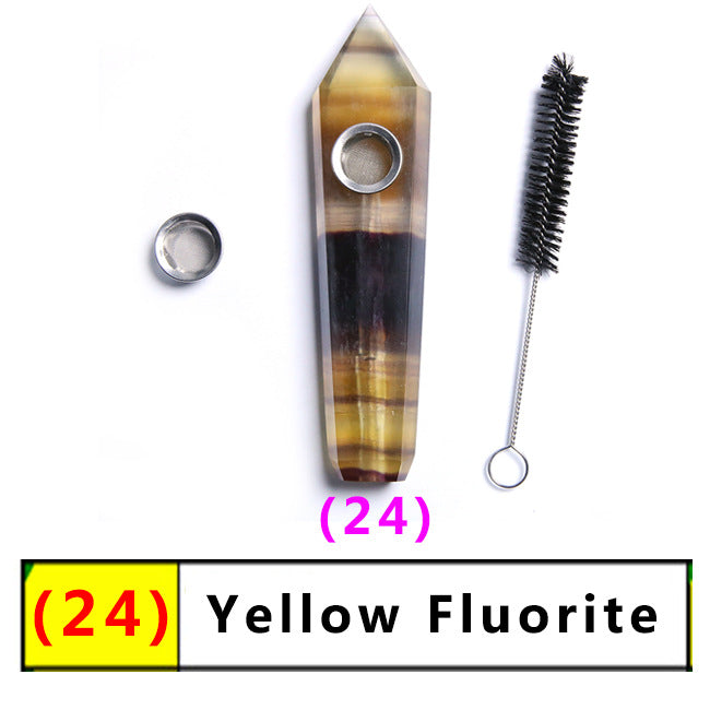 Assorted Color Natural Crystal Rough Polished  Six-Sided Single-Pointed Smoking Pipes