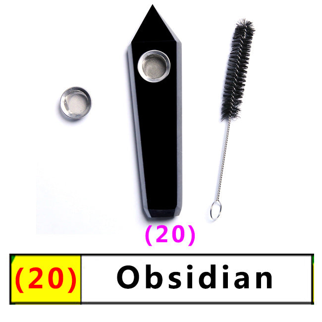 Assorted Color Natural Crystal Rough Polished  Six-Sided Single-Pointed Smoking Pipes