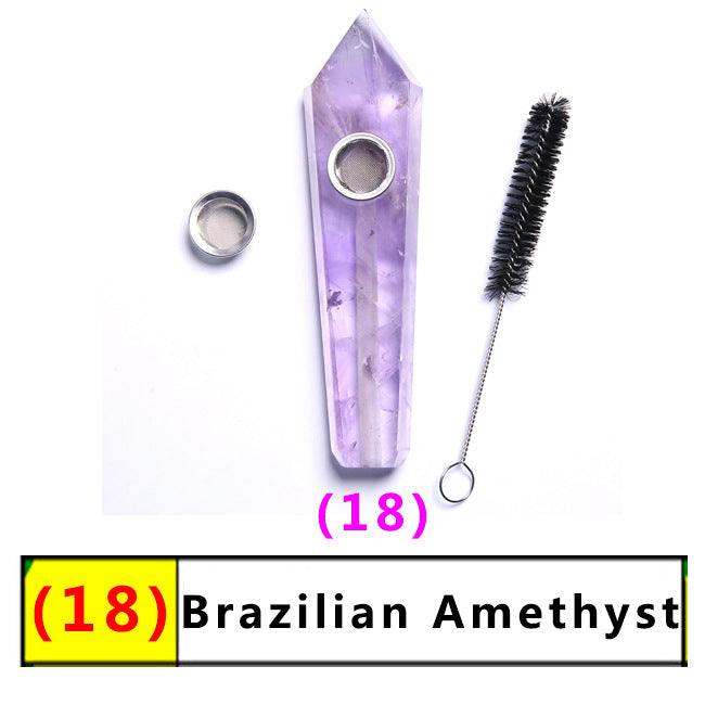 Assorted Color Natural Crystal Rough Polished  Six-Sided Single-Pointed Smoking Pipes