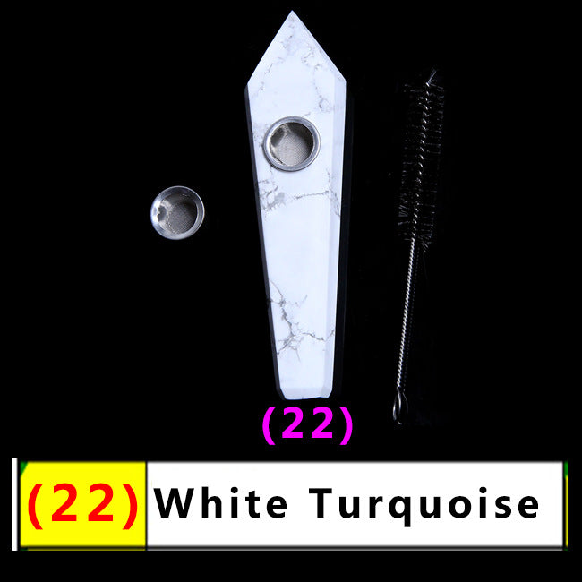 Assorted Color Natural Crystal Rough Polished  Six-Sided Single-Pointed Smoking Pipes