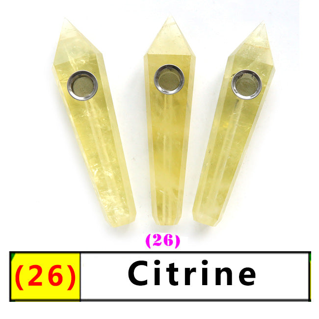 Assorted Color Natural Crystal Rough Polished  Six-Sided Single-Pointed Smoking Pipes