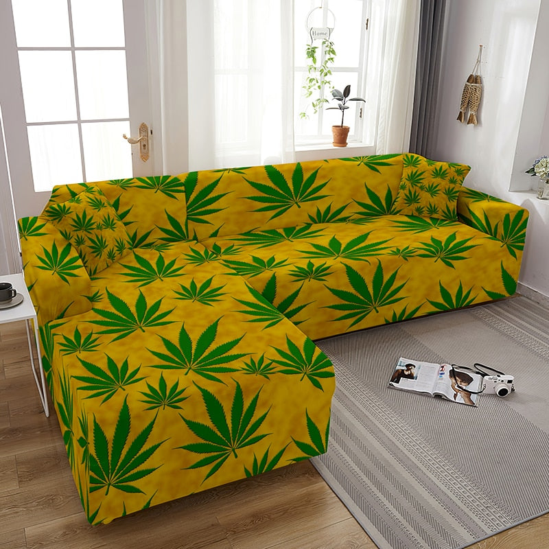 Assorted Cannabis Leaf Print L Shape Stretch Sofa Covers