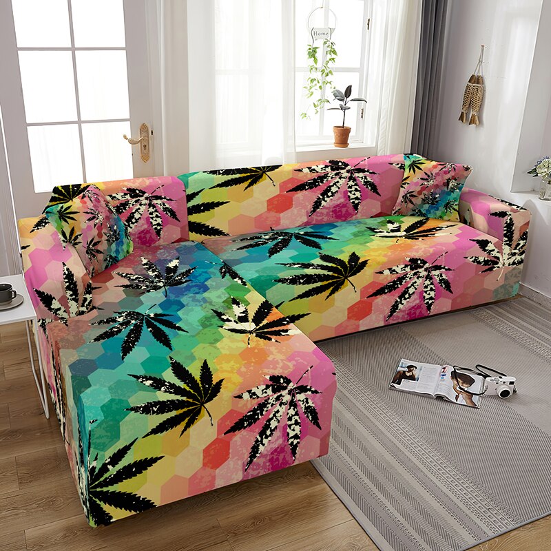 Assorted Cannabis Leaf Print L Shape Stretch Sofa Covers