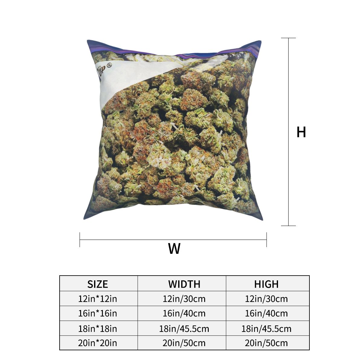 Weed Zip Lock Cannabis Extra Large Square Pillowcase