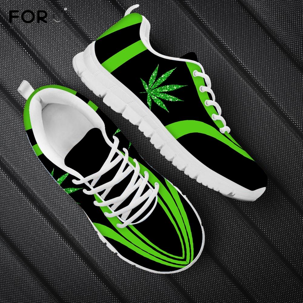 Assorted Men's 3D Weed Leaf Print Breathable Lace Up Sneakers