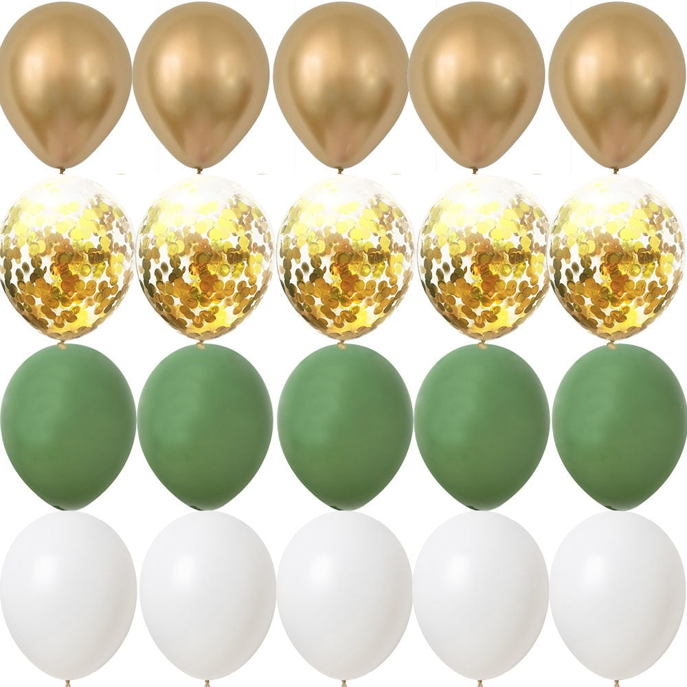 15/20PCS 10inch Green White Gold Balloons