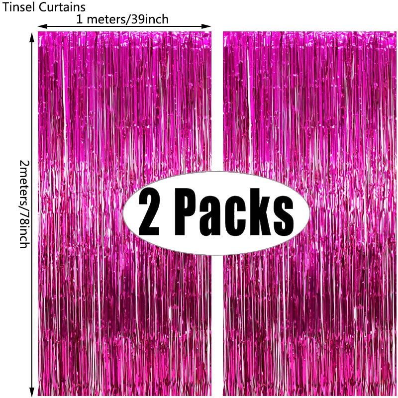 Assorted Color 2Pack Metallic Foil Fringe Tinsel Party Backdrop/Curtains