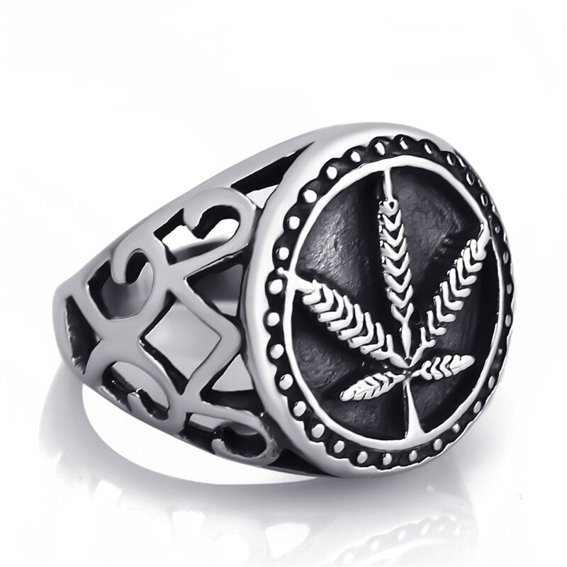 Men's Stainless Steel Cannabis Leaf Ring
