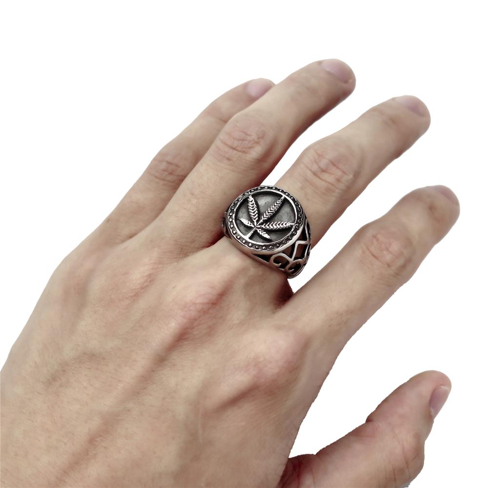 Men's Stainless Steel Cannabis Leaf Ring