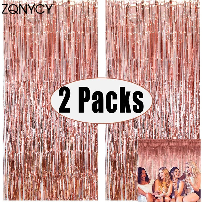 Assorted Color 2Pack Metallic Foil Fringe Tinsel Party Backdrop/Curtains