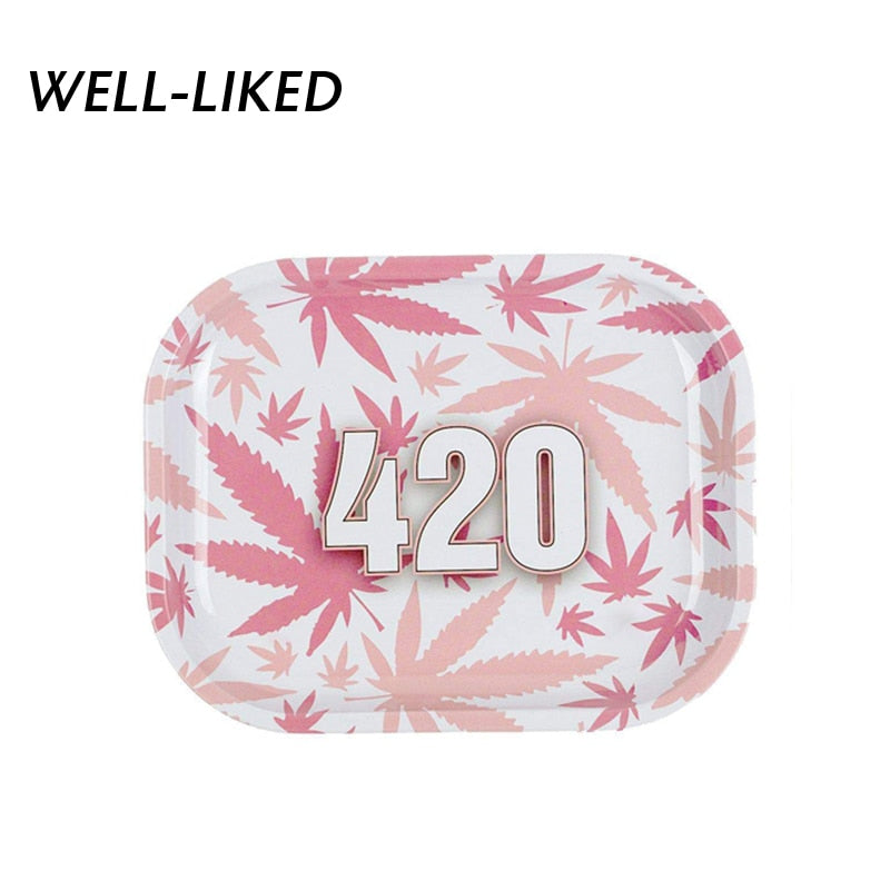 Pink Leaves 420 Rolling Paper Tray