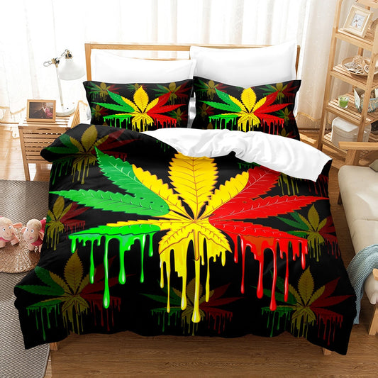 Assorted 3D Colorful Cannabis Leaf Duvet Cover Sets