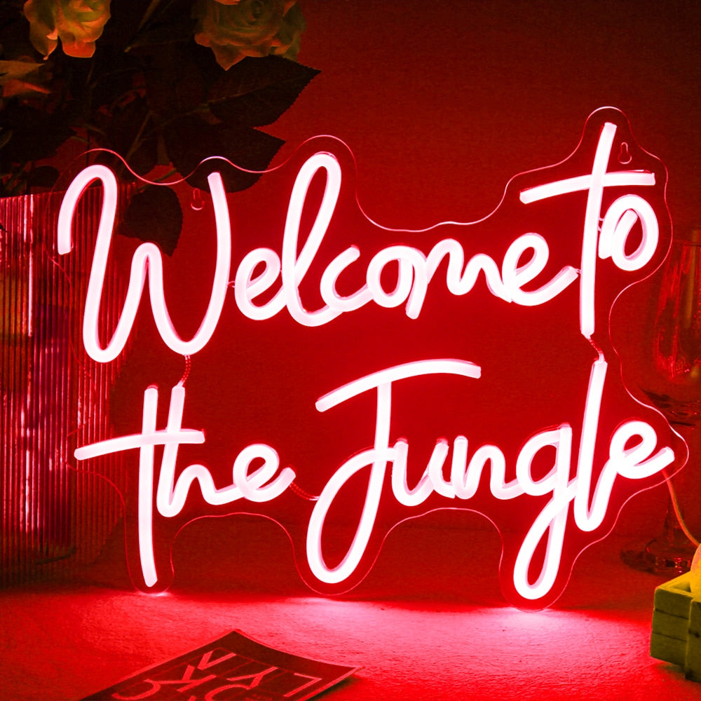 Assorted Color Welcome To The Jungle Neon LED Wall Decor