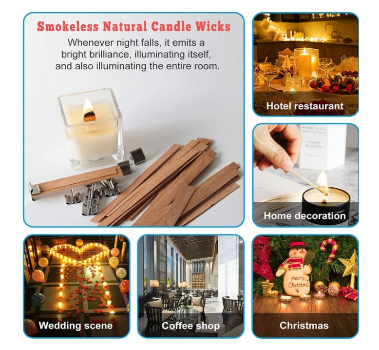 30pc High Quality Wooden Candle Wicks With Clip Base