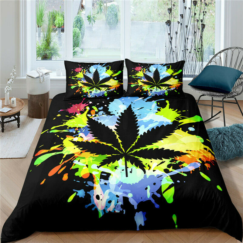 Assorted Vibrant Color Marijuana Leaf Duvet Cover Bedding Sets