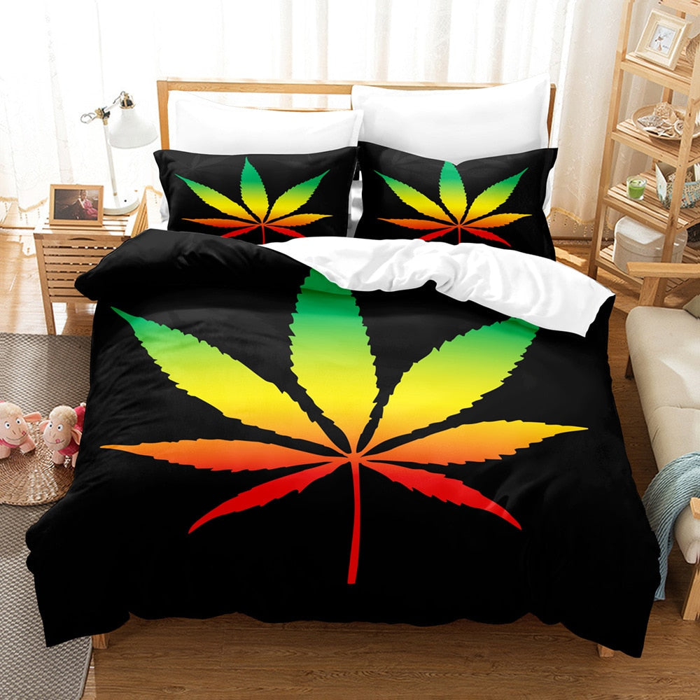 Assorted 3D Colorful Cannabis Leaf Duvet Cover Sets