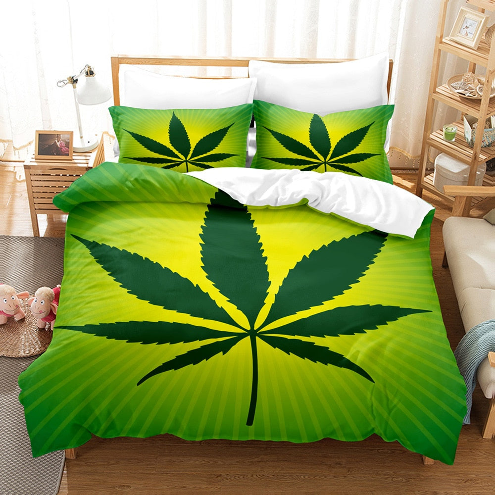 Assorted 3D Colorful Cannabis Leaf Duvet Cover Sets