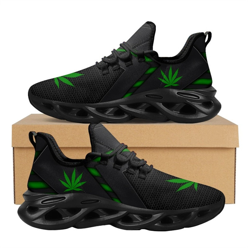 Women's Cannabis Leaf Platform Sneakers White/Black Sole