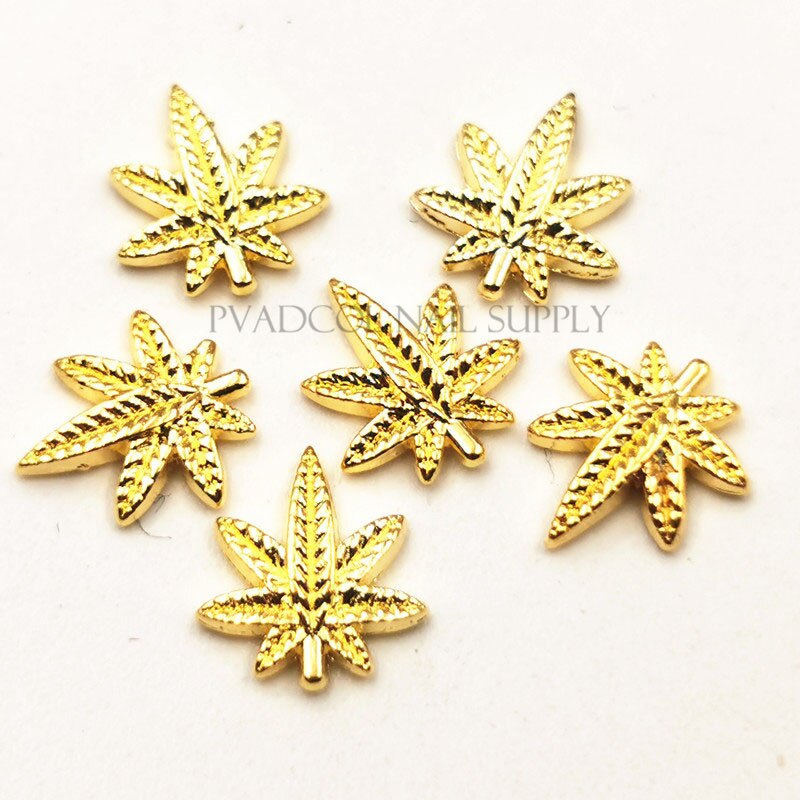 50pcs Gold Weed Leaf Nail Charms