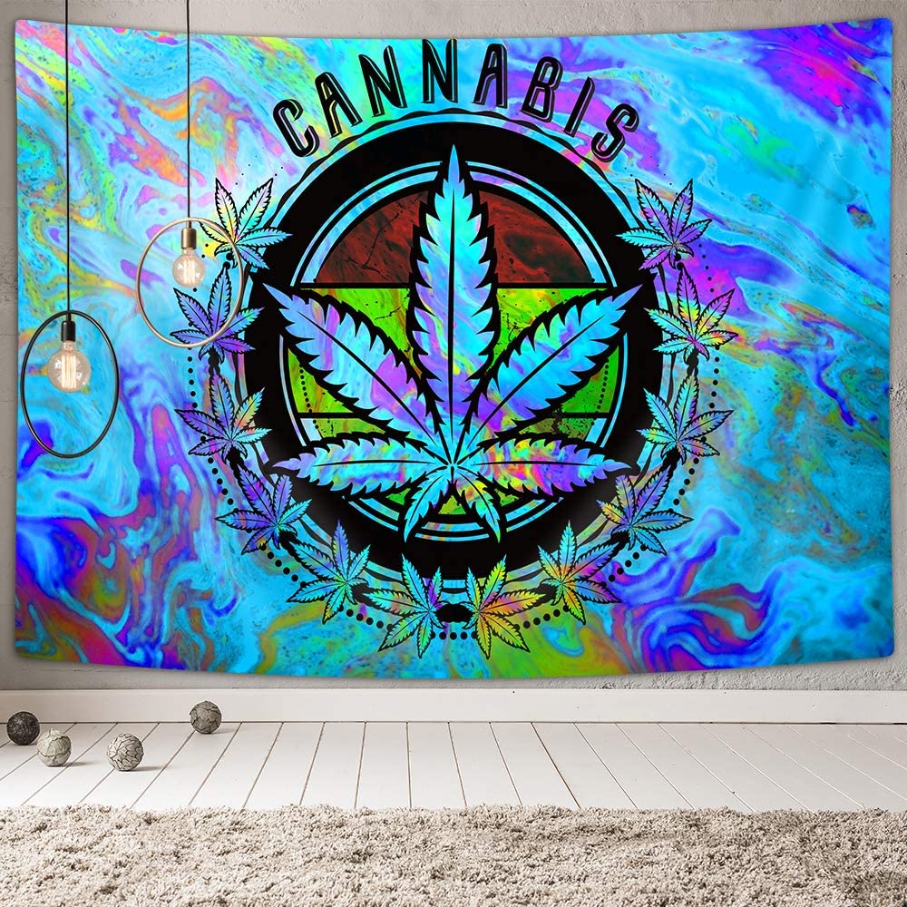 Assorted Colorful Psychedelic Hippie Weed Leaf Wall Tapestry