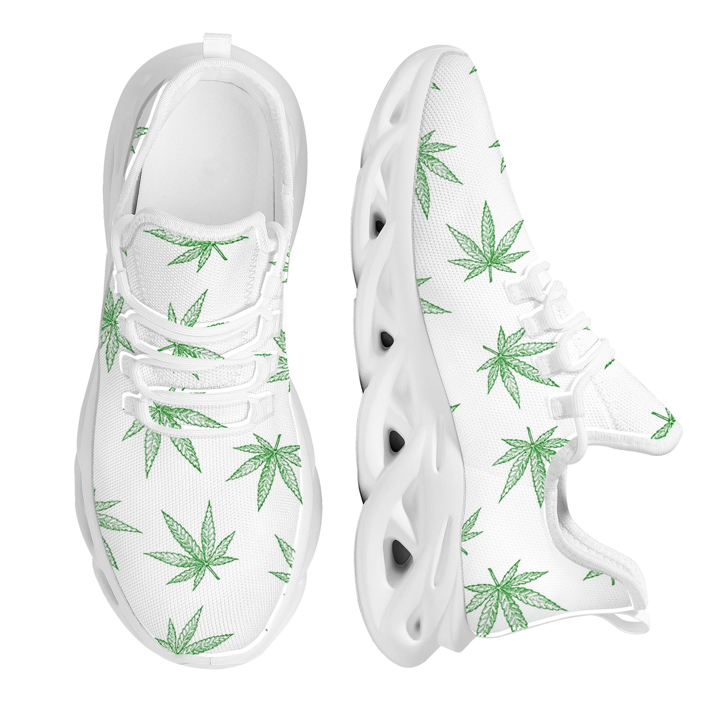 Assorted Colorful 3D Weed Leaves Women's Breathable Lace-up Platform Sneakers