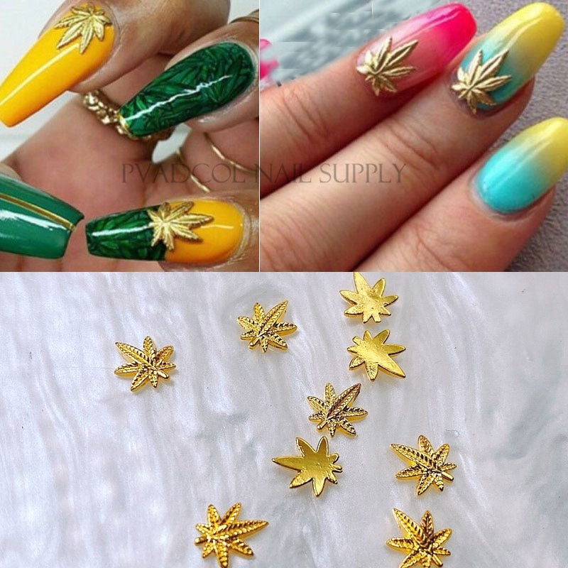 50pcs Gold Weed Leaf Nail Charms