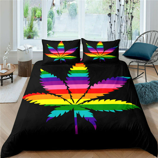 Assorted Vibrant Color Marijuana Leaf Duvet Cover Bedding Sets