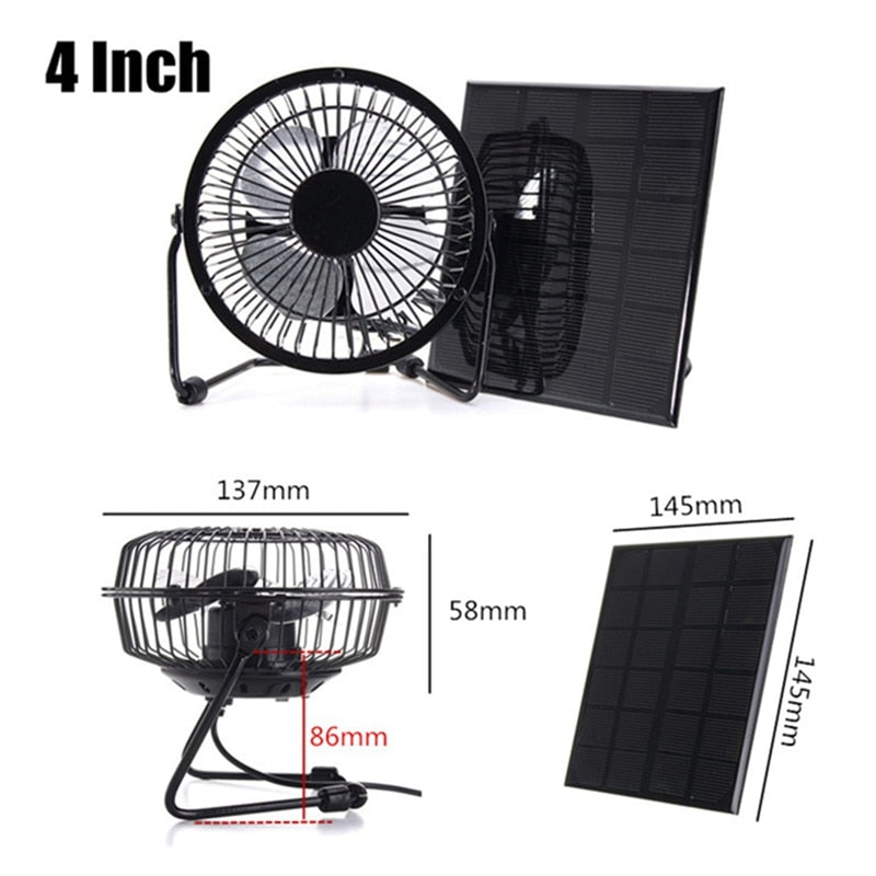 Mini Solar Panel Powered Ventilator Fan Portable 5W 4 Inch Greenhouse Solar Exhaust Fan For Office Outdoor