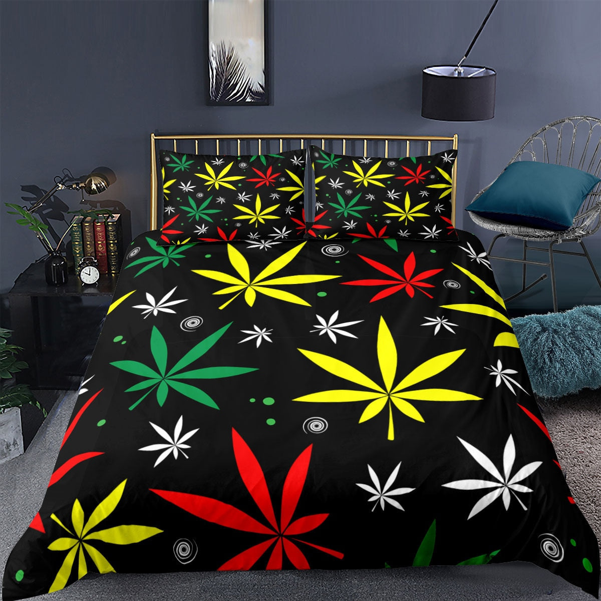 Assorted Vibrant Color Marijuana Leaf Duvet Cover Bedding Sets