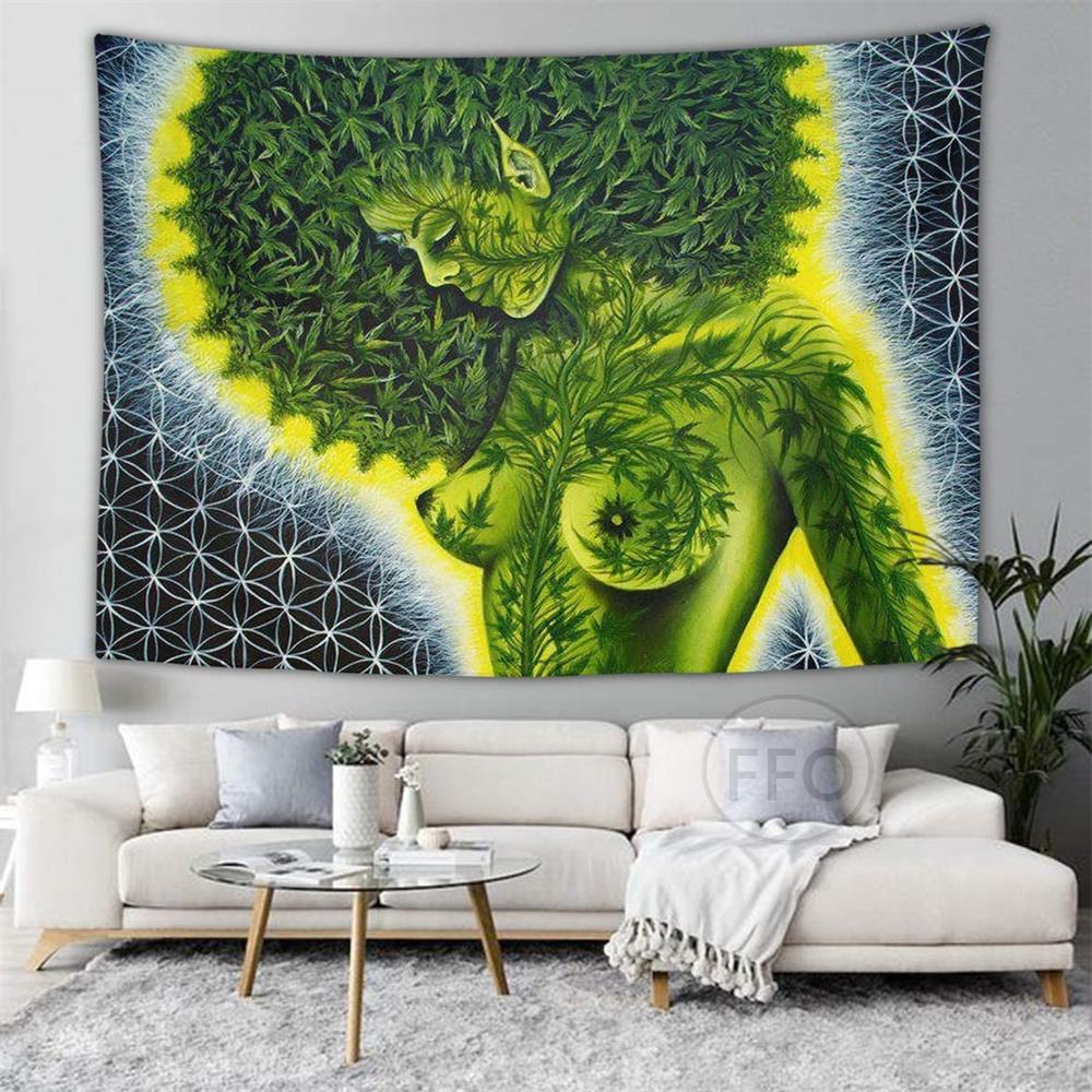 Psychedelic Hippie Weed Girl Wall Tapestry