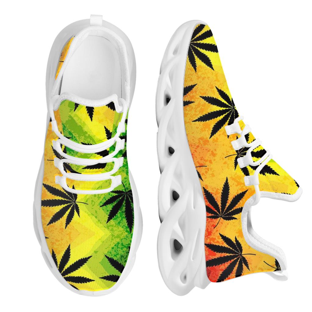 Assorted Colorful 3D Weed Leaves Women's Breathable Lace-up Platform Sneakers