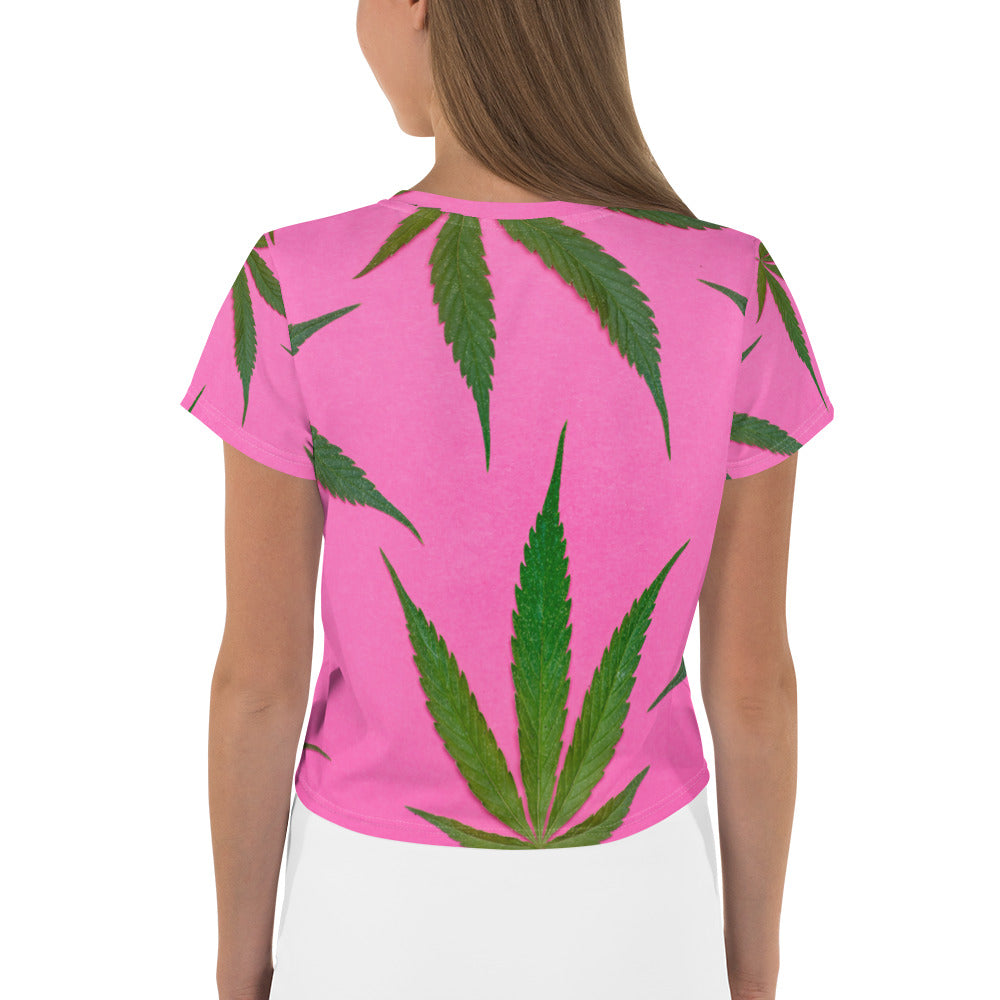 Pink Sativa Collection All-Over Print Crop Tee