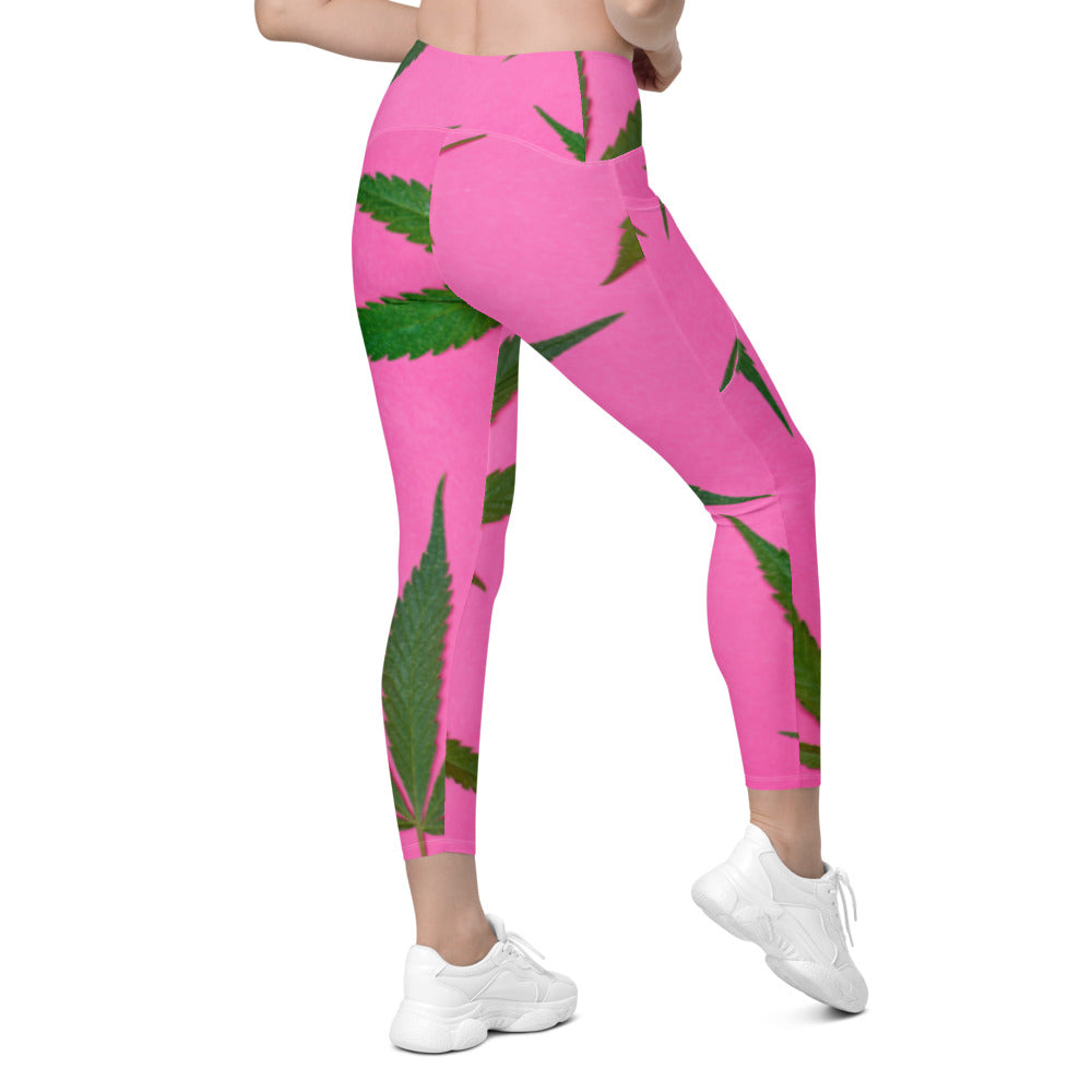 Pink Sativa Collection Crossover leggings with pockets