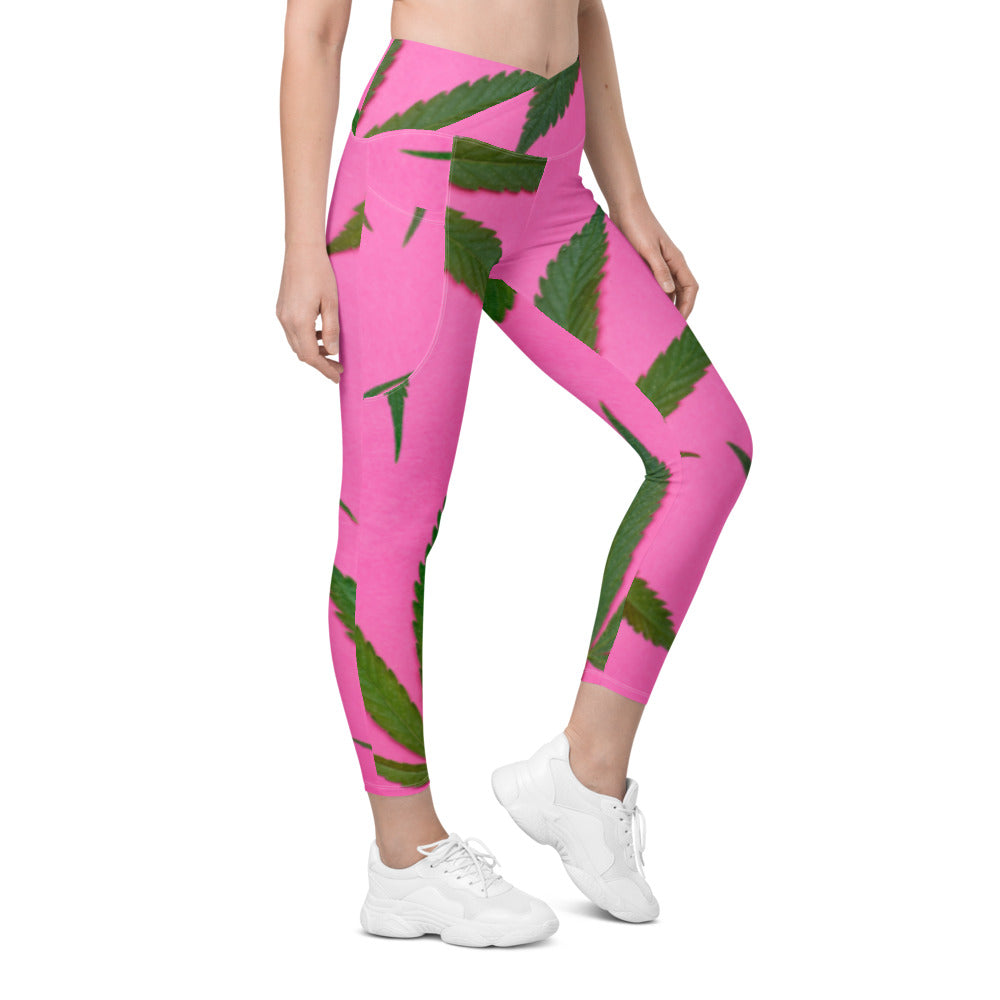 Pink Sativa Collection Crossover leggings with pockets