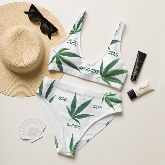 Love, Weed, Happiness Collection Recycled high-waisted bikini